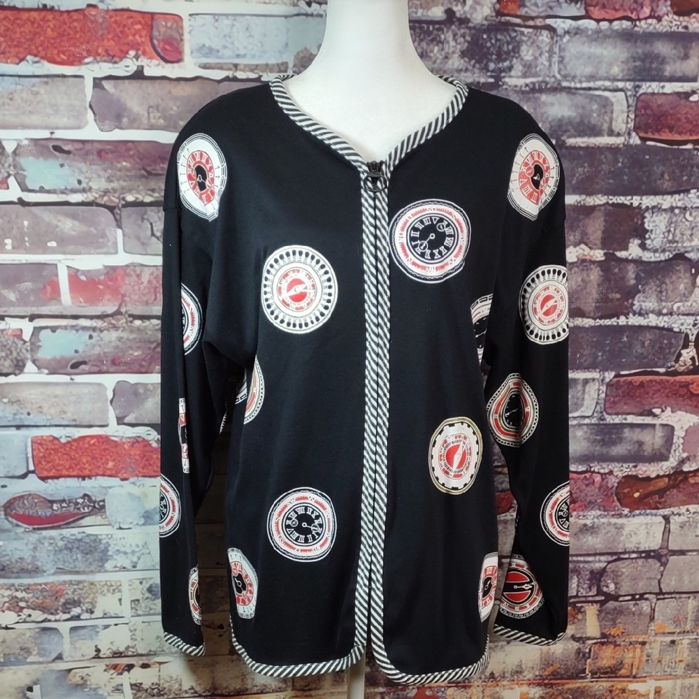 Michael Carrie Clock/Compass Print Zip Front Jacket